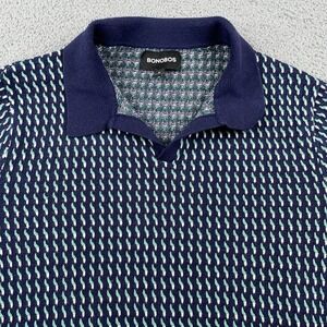 Bonobos Polo Shirt Mens Medium Blue Geometric Knit Sweater Johnny Collar